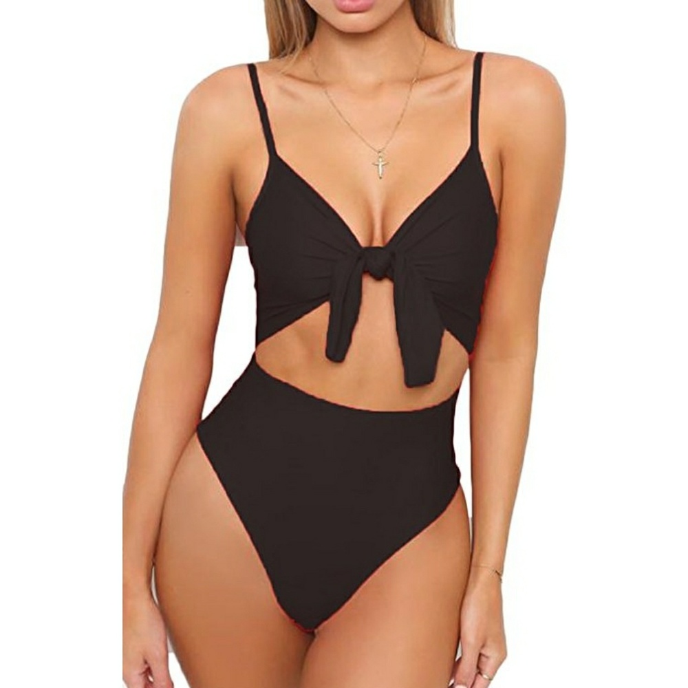 🆕⭐ Black honey knot one piece cheeky swimsuit